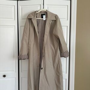 Twik Khaki Trench Coat with Plaid Lining